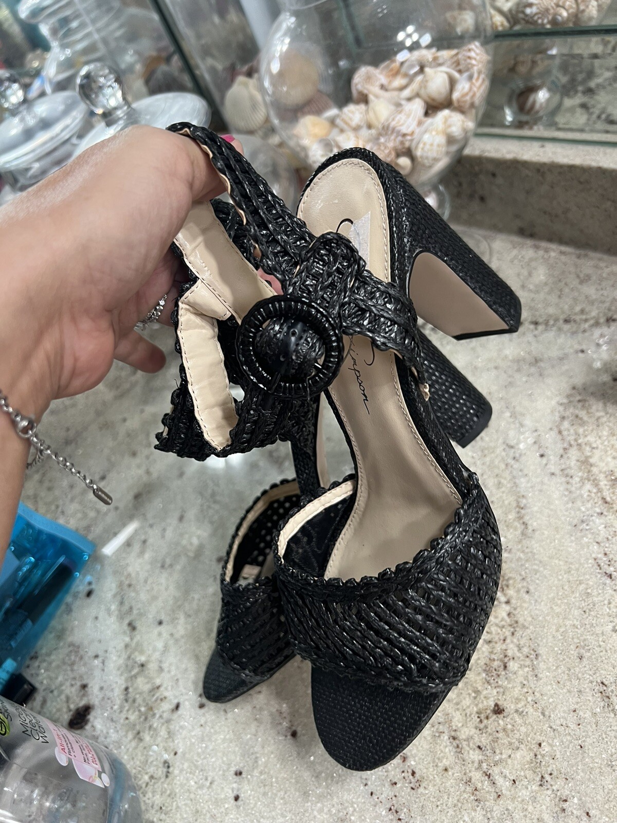 Jessica Simpson Ashtyn Women Shoes Woven raffia Sandal Dress Black Sz 9 M New