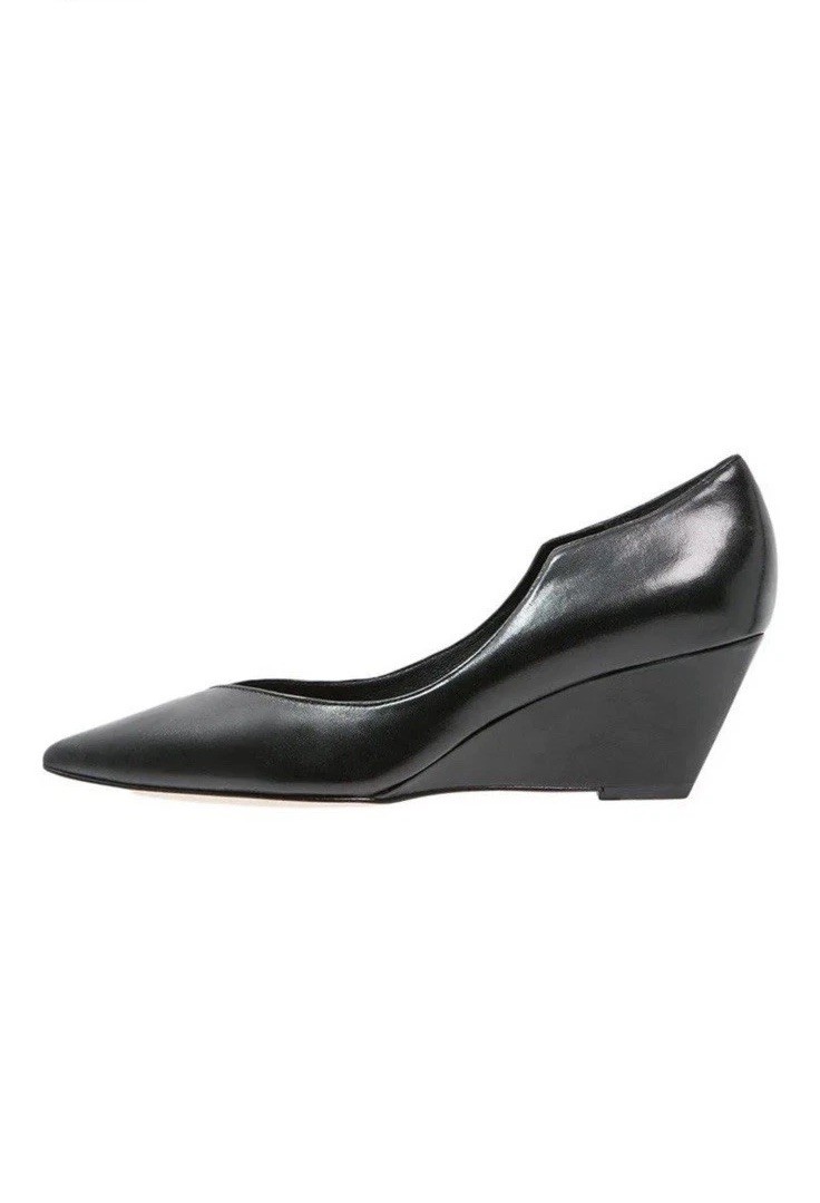 Sigerson Morrison Women Black WESTUN VIGO LUX Designer Wedge Pump Heel $350 6 M