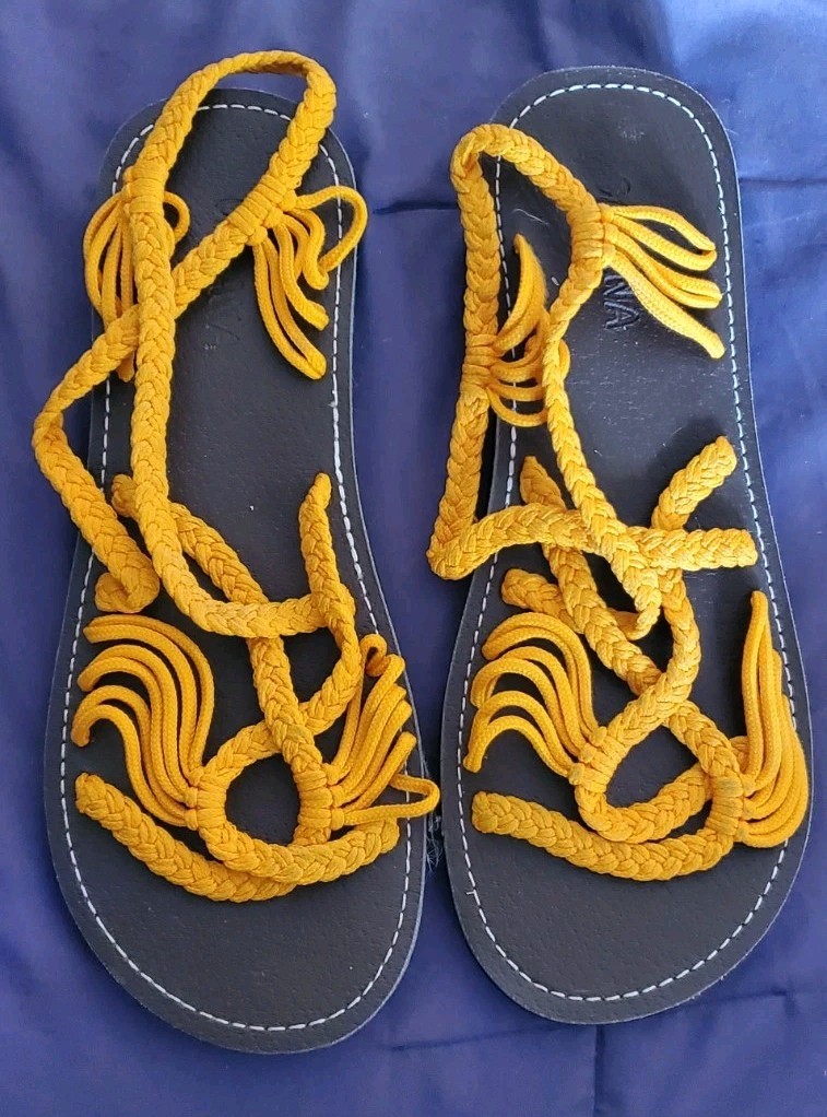Capana Woven Strappy Braided Rope Summer Beach Bohemian Flat Yellow Sandal 8.5