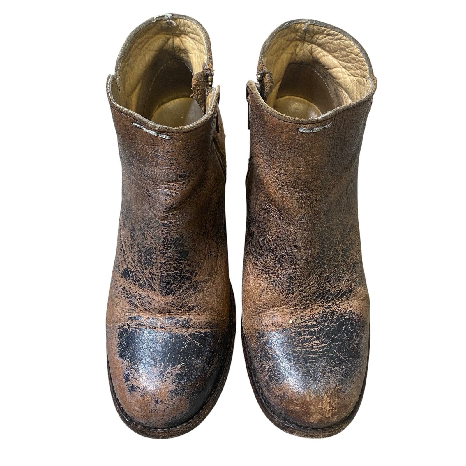 Bed Stu Distressed Leather Women Size 6.5 Brown Block Heels Western Grunge