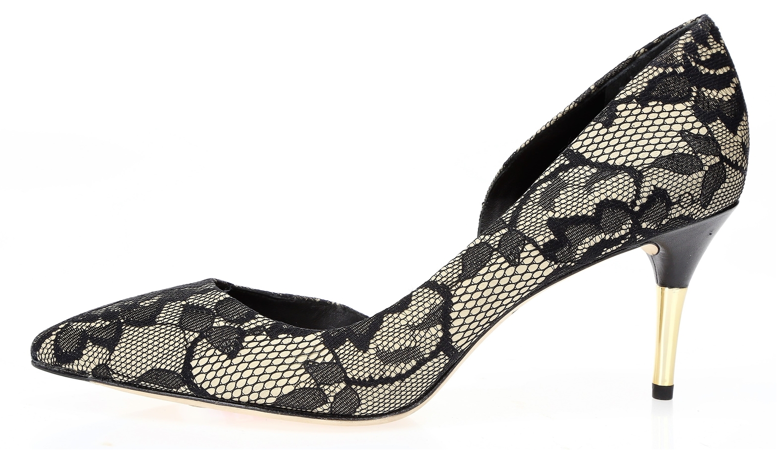 BRIAN ATWOOD Womens ‘Macias’ Black & Beige Lace Pointed Toe Sz 9 Pumps 212402