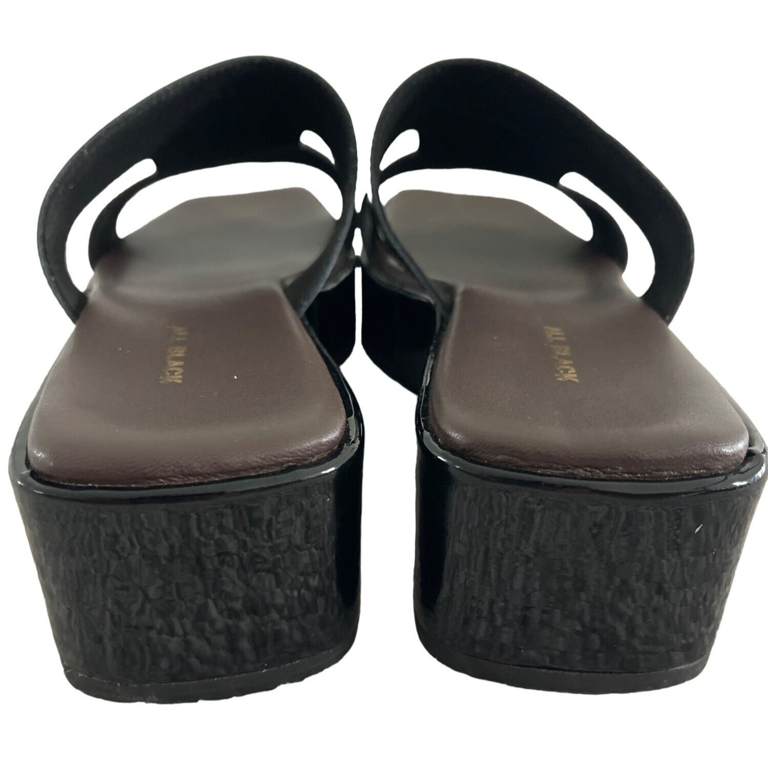 ALL BLACK FOOTWEAR Blunt T Wedge Sandals Black Patent Leather Womens 40 9-9.5 $1