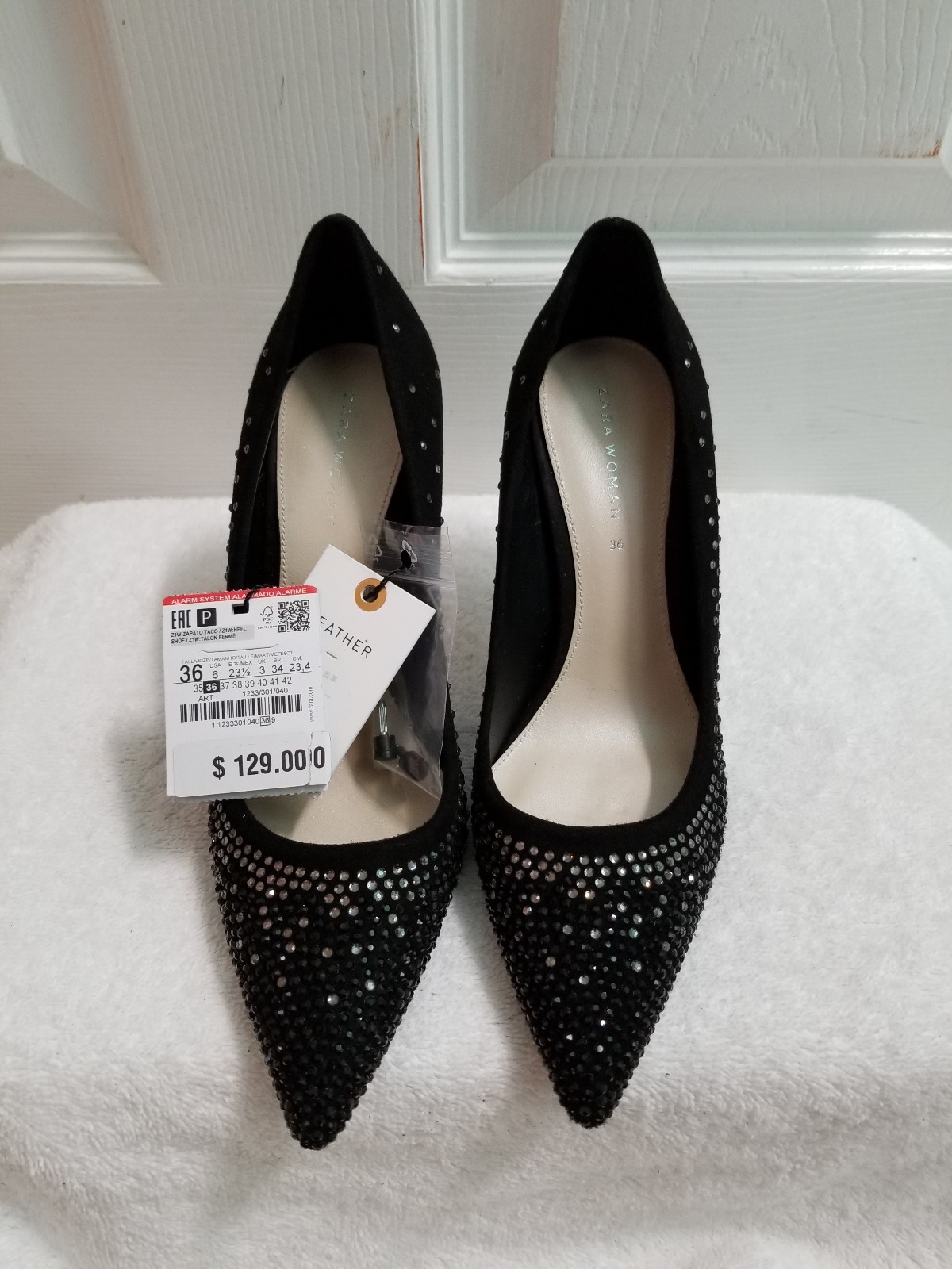 ZARA LEATHER HIGH HEEL PUMPS WITH DIAMANTE SIZE 36/37 US 6/6.5 REF.1233/301 NWT!