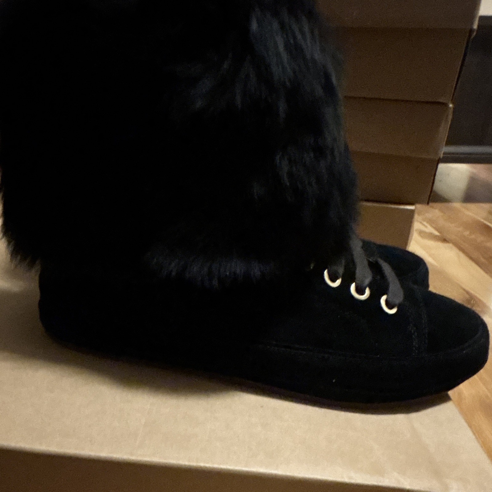 UGG W Antoine Fur Suede Faux Fur Lined Lace-Up Booties Black Women’s US 11