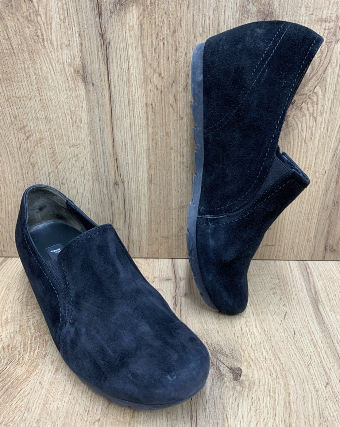 PAUL GREEN MUNCHEN Leather Covered Wedges Loafers Black Suede Size US 7
