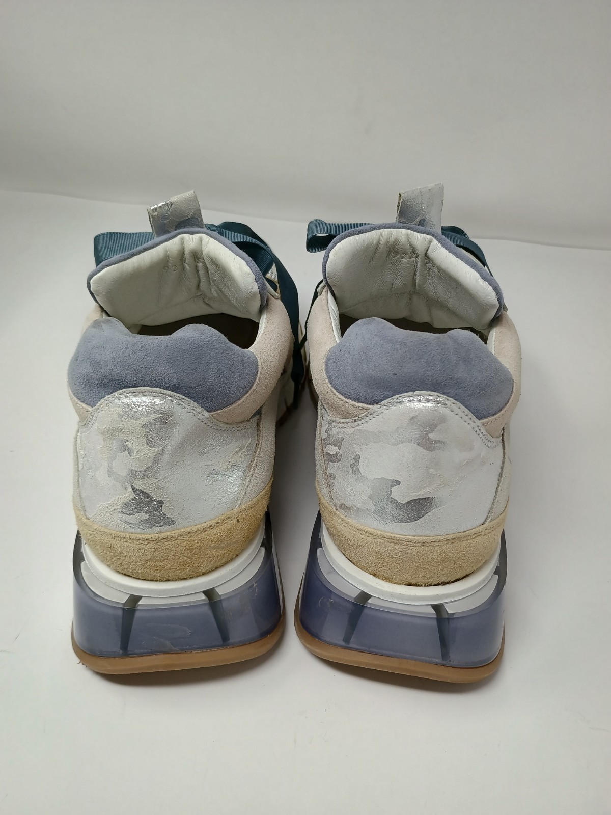 Softwaves Platform Sneakers Blue Tan Silver Camo Suede EU 39.5 US 8.5
