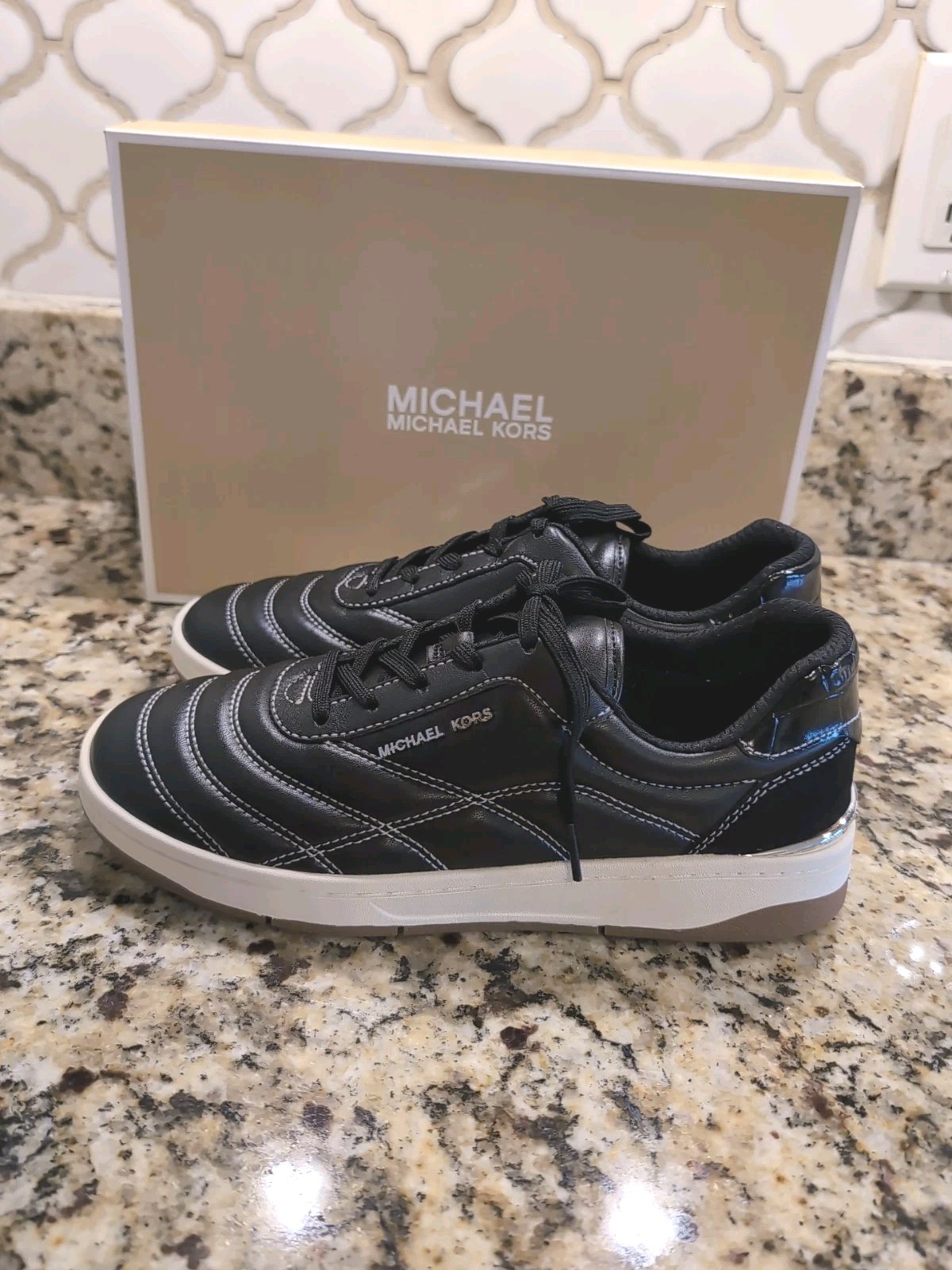 Black Michael kors Pia Quilted Lace Up Sneakers Tennis Women’s Size 7.5,New