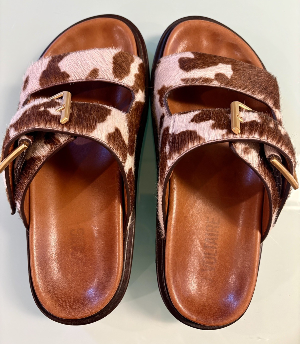 Zadig & Voltaire Cecilia Alpha Cow Print Calf Hair Slide Sandals EU 37 US 6.5
