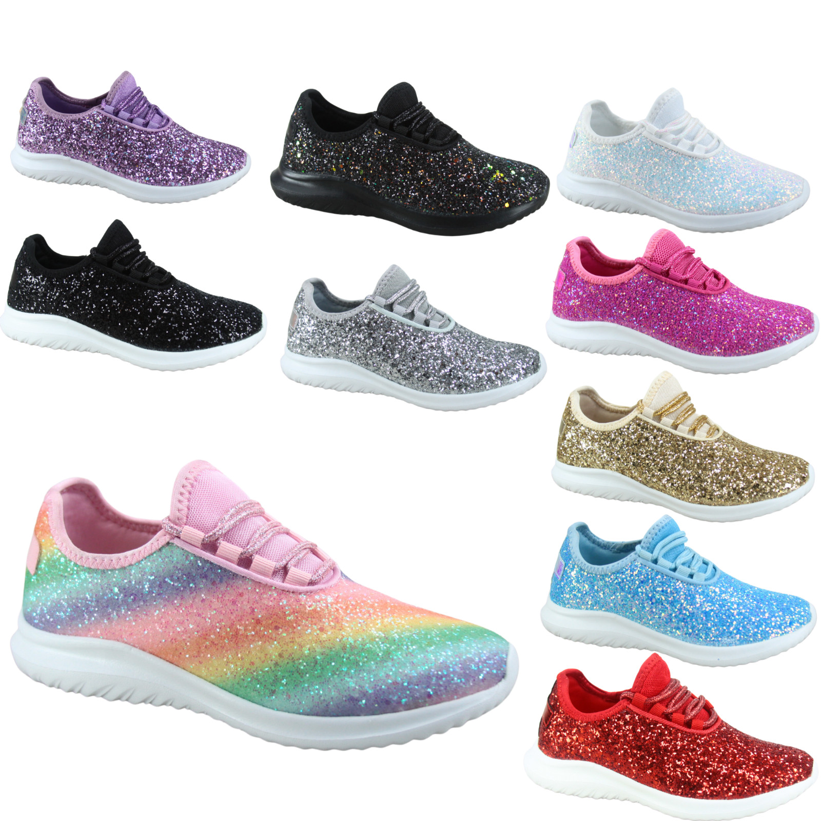 Women’s Fashioin Glitter Sparkly Lightweight Metallic Tennis Sneaker Shoes NEW