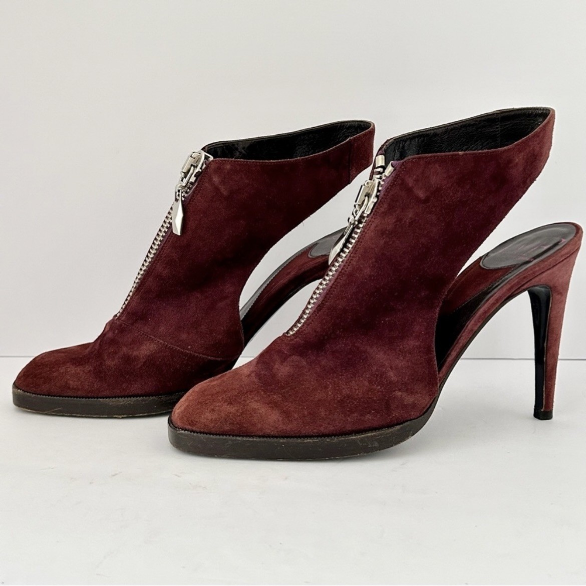 Diane von Furstenberg Suede Slingback Heels Shoe Pump Zip Burgundy Maroon Size 7