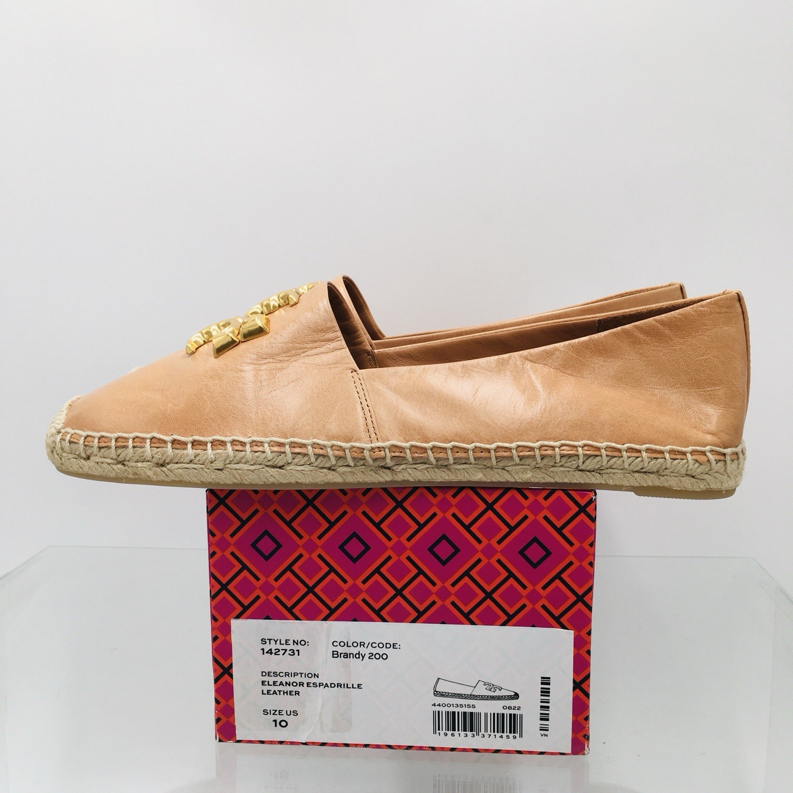 TORY BURCH – ELEANOR – BRANDY / GOLD – Leather Women’s Espadrille Size 10 M