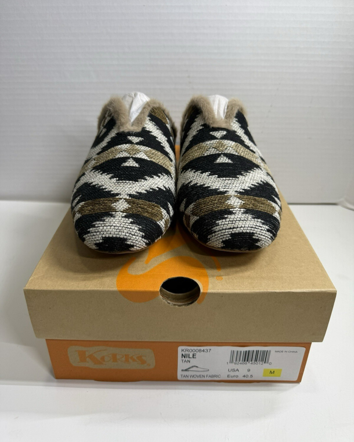 Korks by Kork Ease Size 9M Nile Tan Fuzz Lined Mule Slide Slippers Tan Black NIB