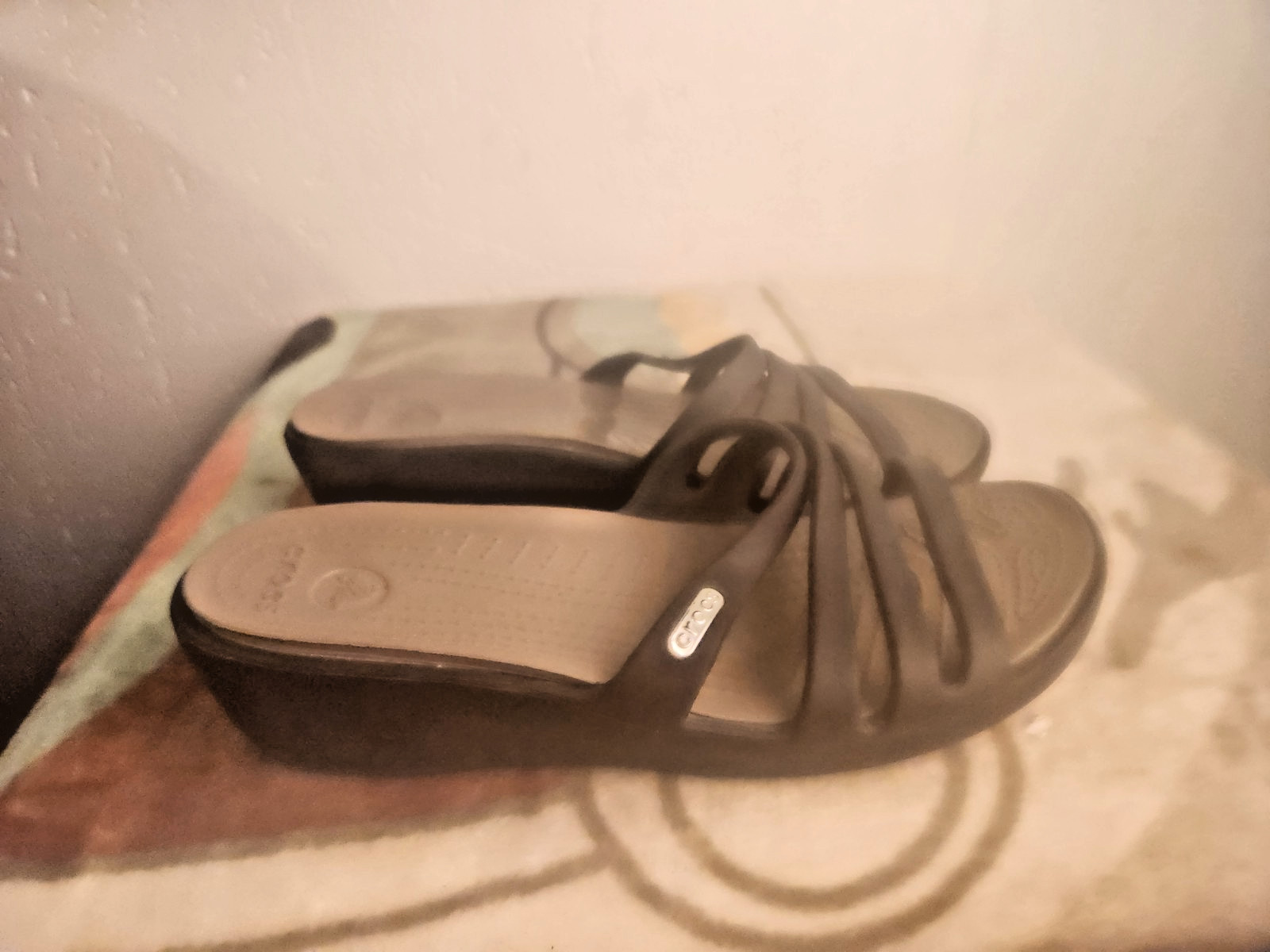 Crocs Rhonda Womens sz 6 Brown Strappy Wedge Slides Sandals #3