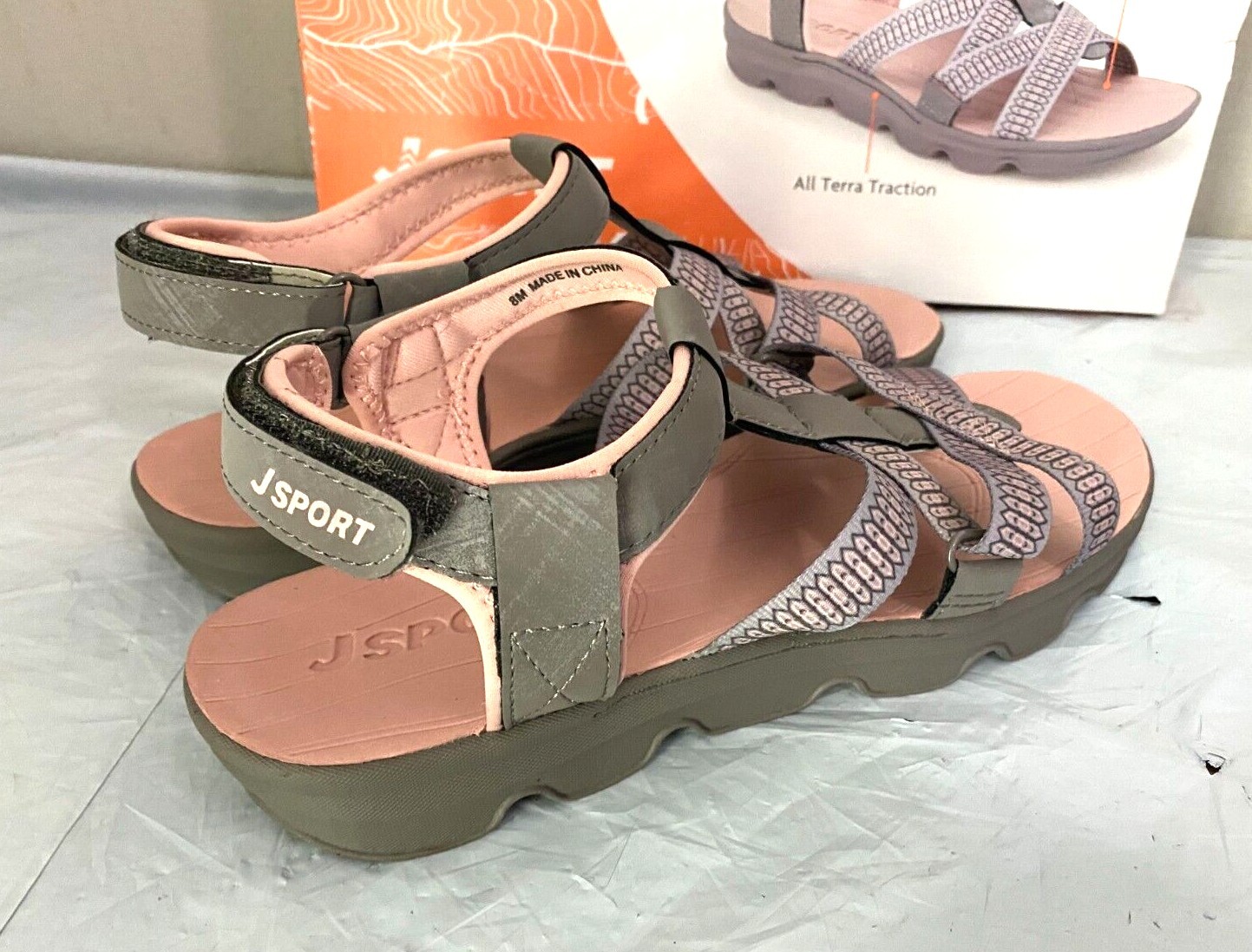 JSport Women’s KAIA Adjustable Strap Sports Sandal – SIZE 8, 9, 10 – Grey/Pink