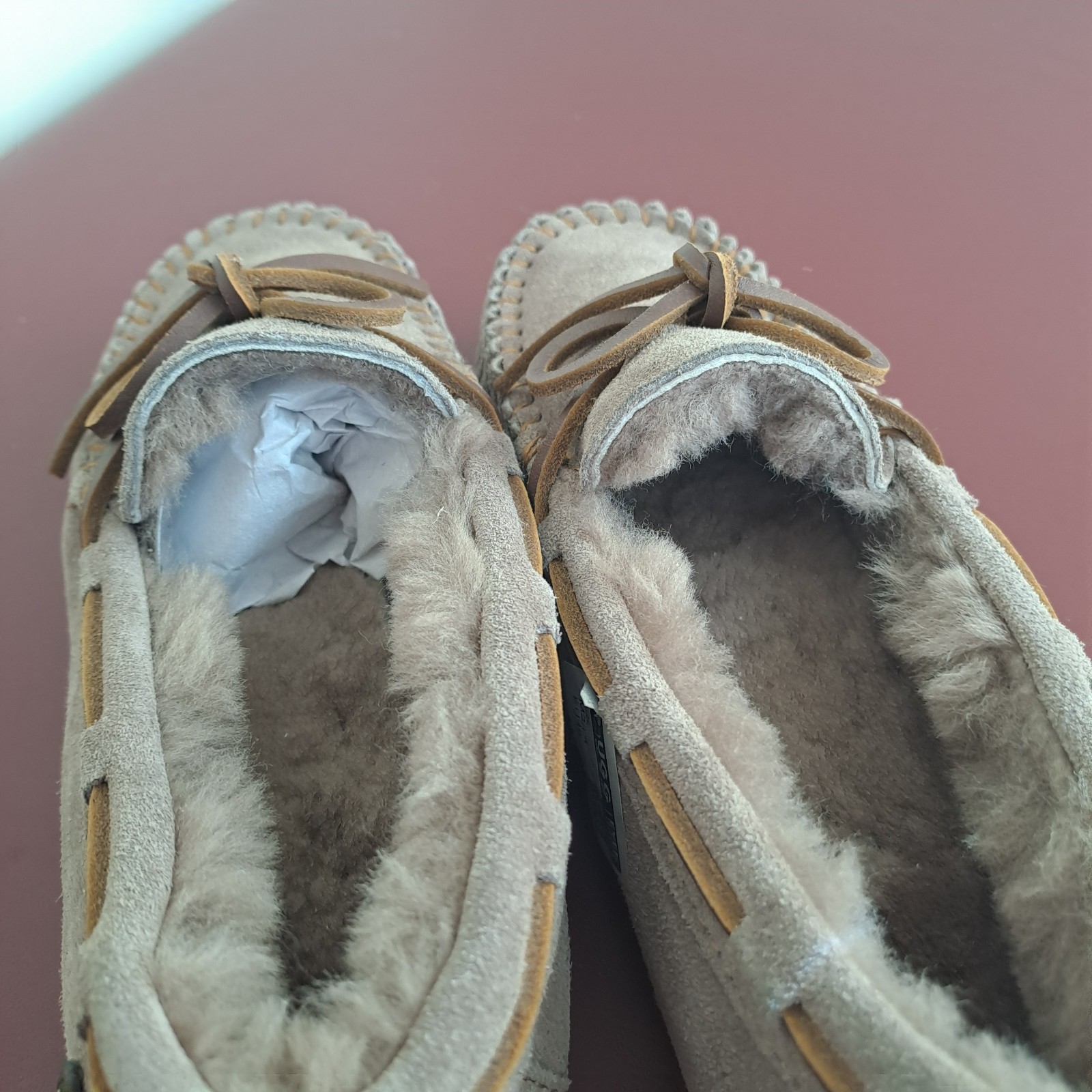 EMU Australia Amity Mocassin Slippers Women 6 Men 5 Taupe Sheepskin Cozy Unisex
