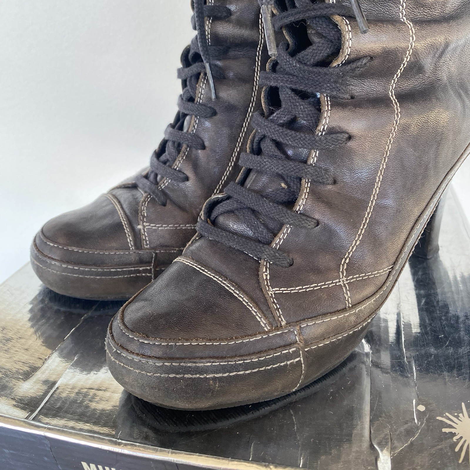 MIHARA YASUHIRO Women’s Leather Heeled Lace-Up Boots 24.0cm US7 UK5.5 EU38 Shoes