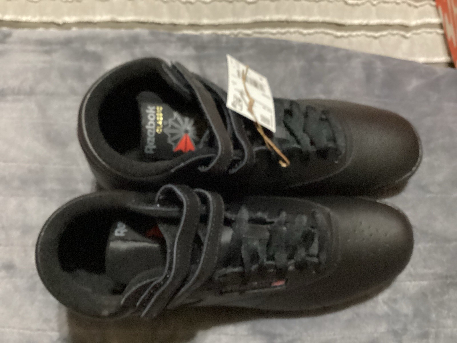 Women’s Reebok Freestyle Hi Black High Top Lace-Up Strap Athletic Sneakers