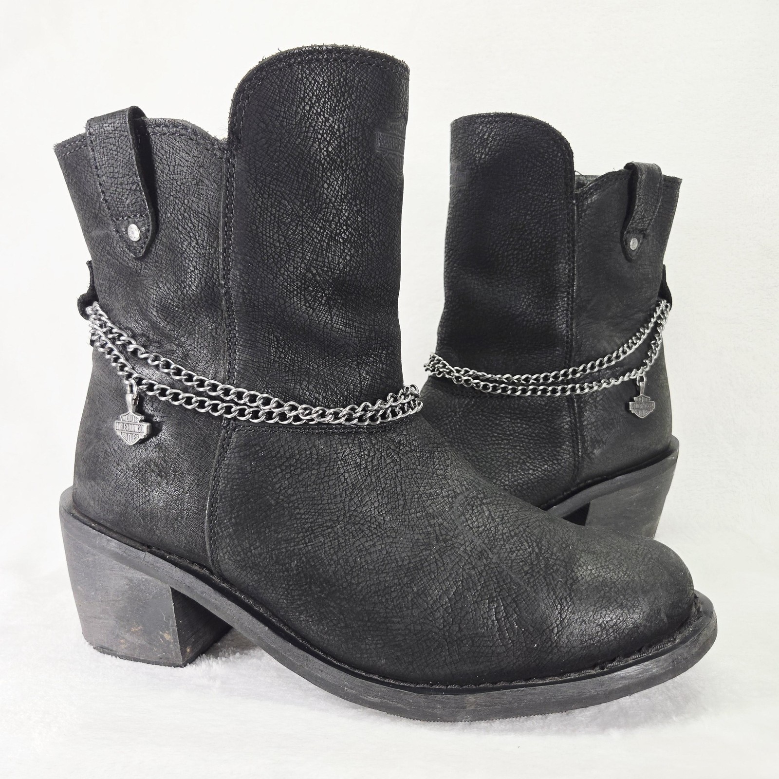 Harley Davidson Boots Womens 11 Black Leather Chain Motorcycle Biker D87184