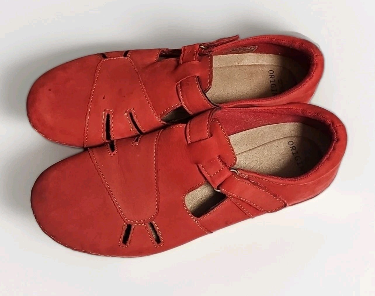 Earth Origins Women’s Sz 10W Leather Adjustable Slip-Ons Penny Jazzy Red #219