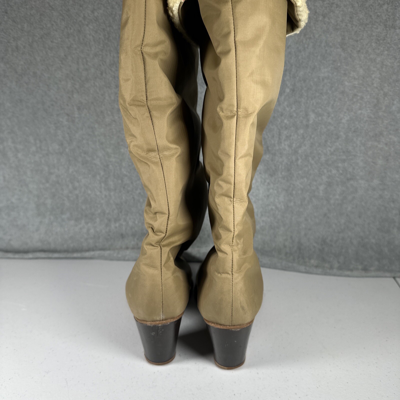Vintage GOLO Shoe Brand Taupe 80’s Taupe Faux Sherpa Rain Boots Size Womens 7.5