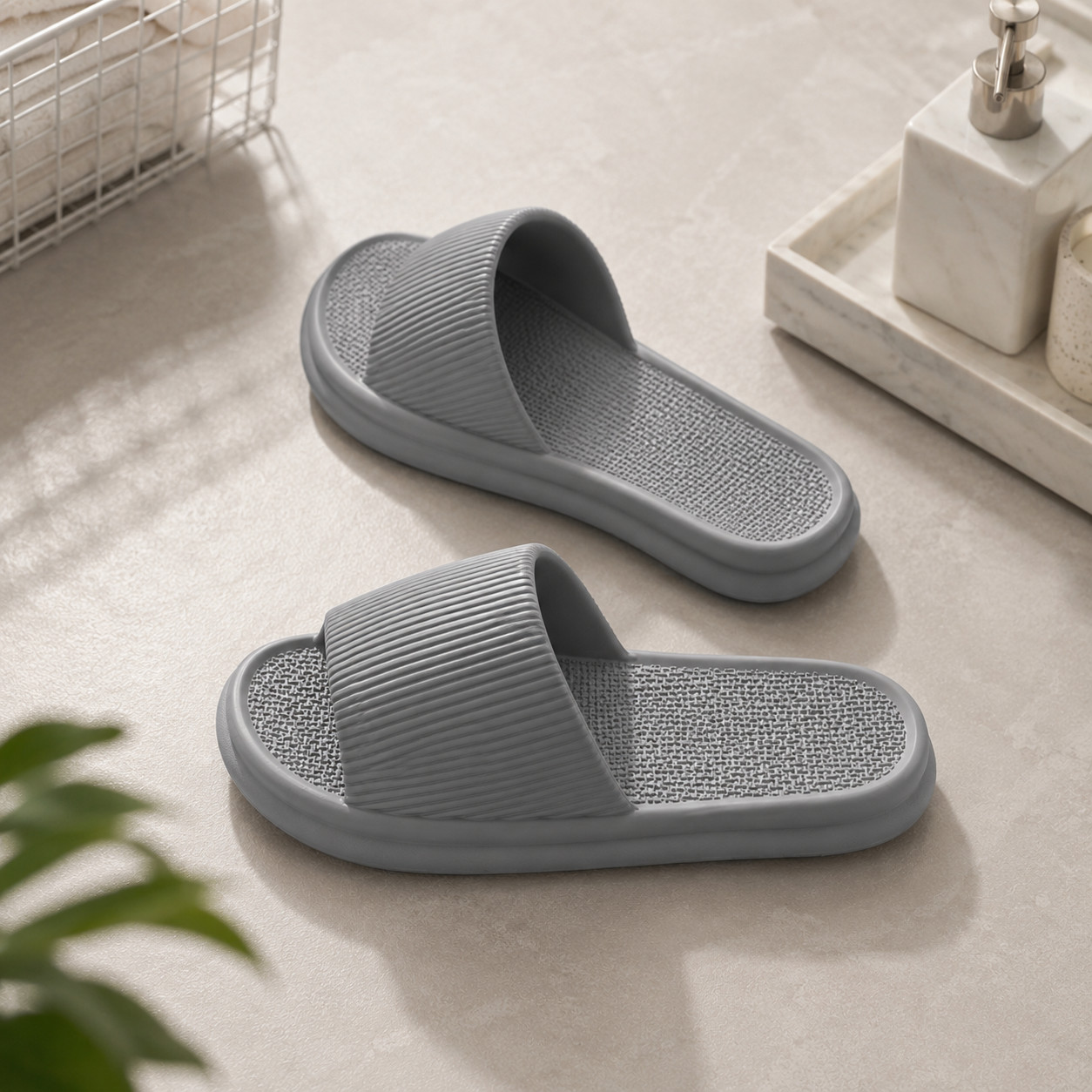 Striped House Slippers Soft Non-Slip Bathroom Indoor Slippers for Women Men