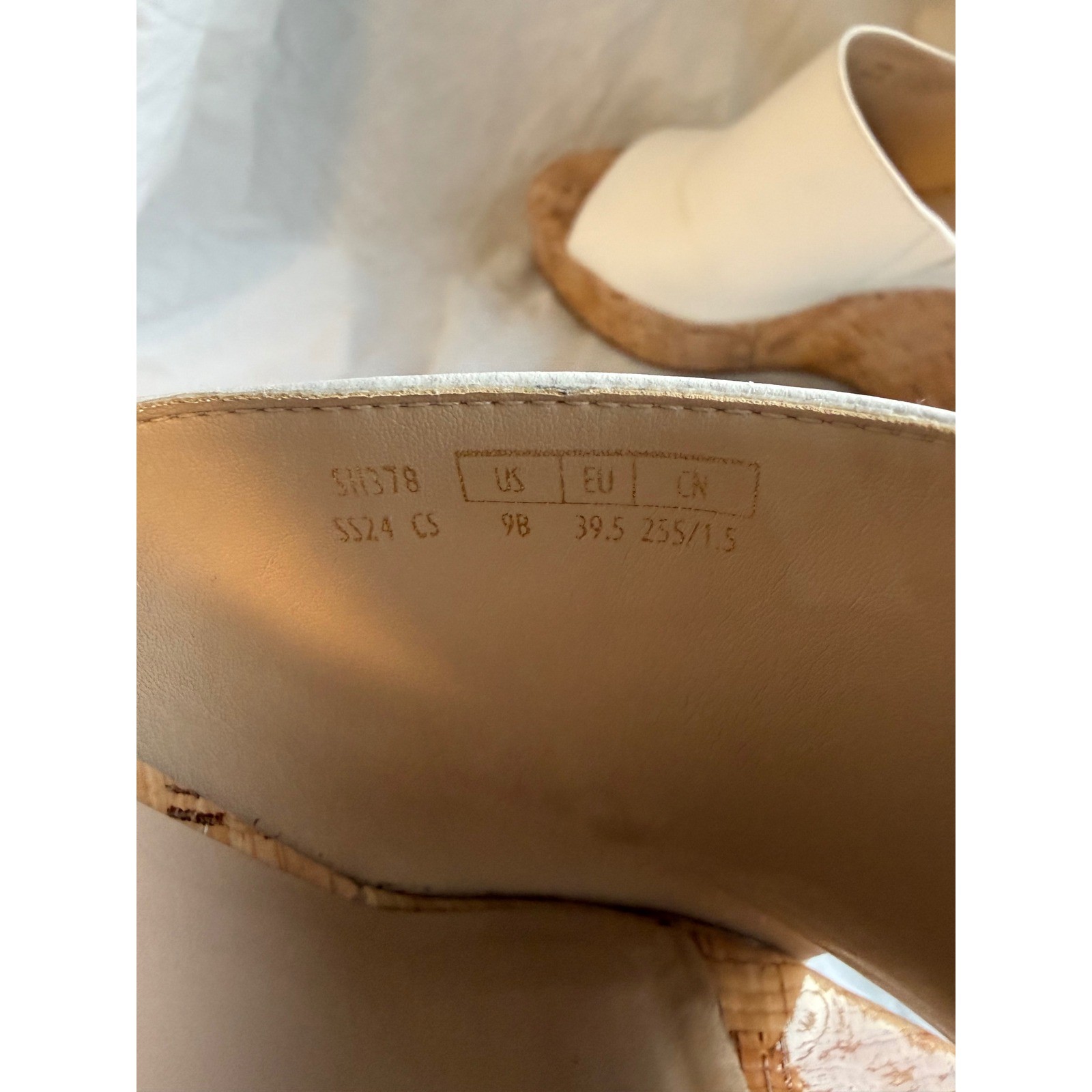 Stuart Weitzman Cream Leather Cork Platform Wedge Mules SH378 Size 9B