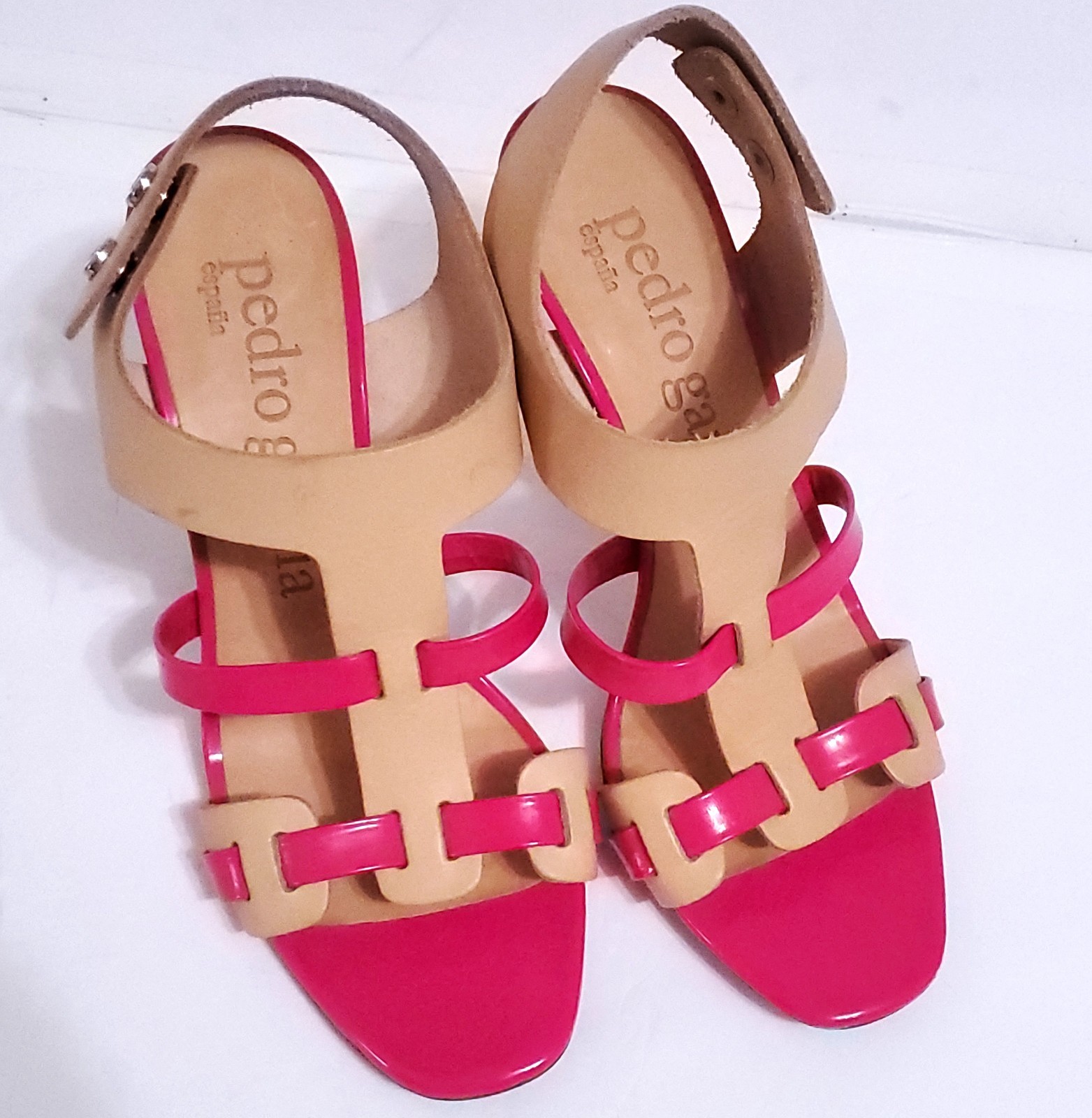 PEDRO GARCIA MIKA STILLETO PINK NEON PATENT LEATHER SANDAL 38.5 8.5 EXCELLENT