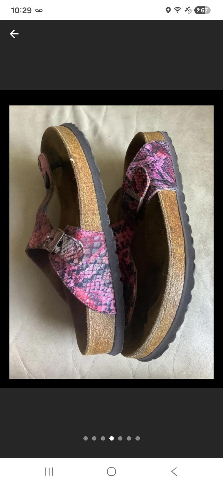 Birkenstock Women’s Pink Purple Snake Skin Leather Thong Sandals Size 39. 9-9.5