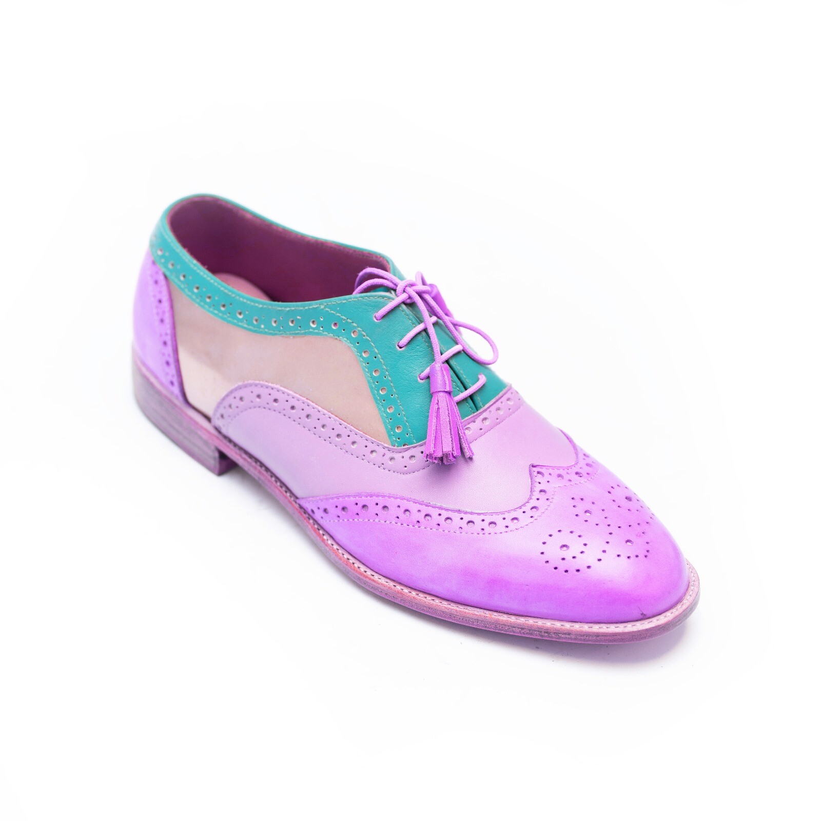 Handmade women purple dress shoes, leather brogue oxford dress shoes for women