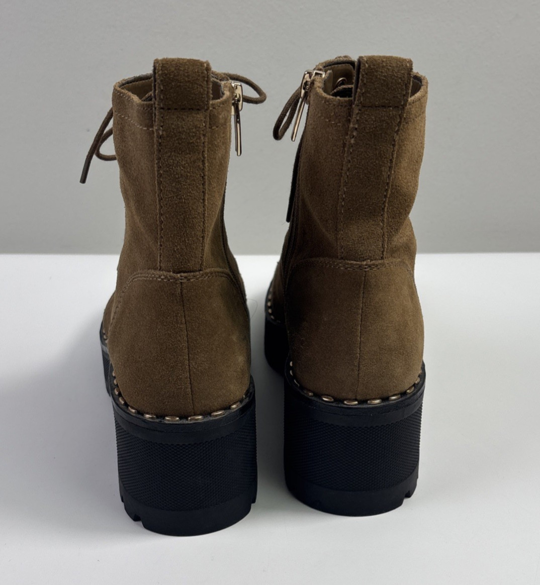 Vince Camuto Mecale Studded Combat Hiking Boot Suede Tan 7.5 M