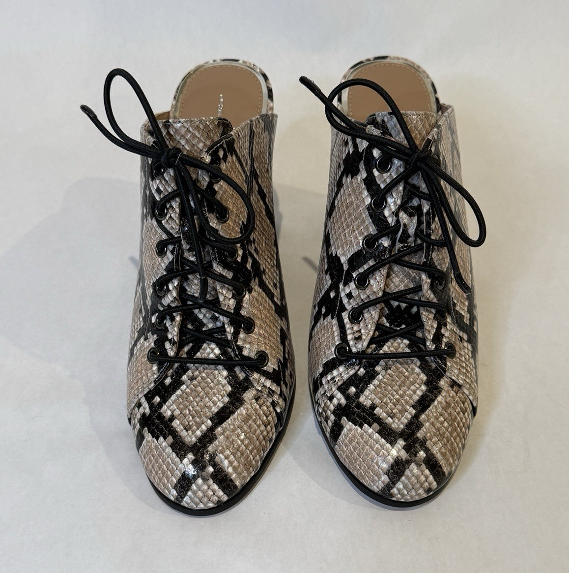Brand new with box. Linea Paolo «Sylvie» Lace-Up Mule in a beige/black python H