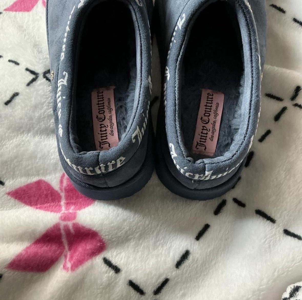 Juicy Couture JC-Oney Slippers Womens 9 EU 39/40 Blue Faux Fur New No Box