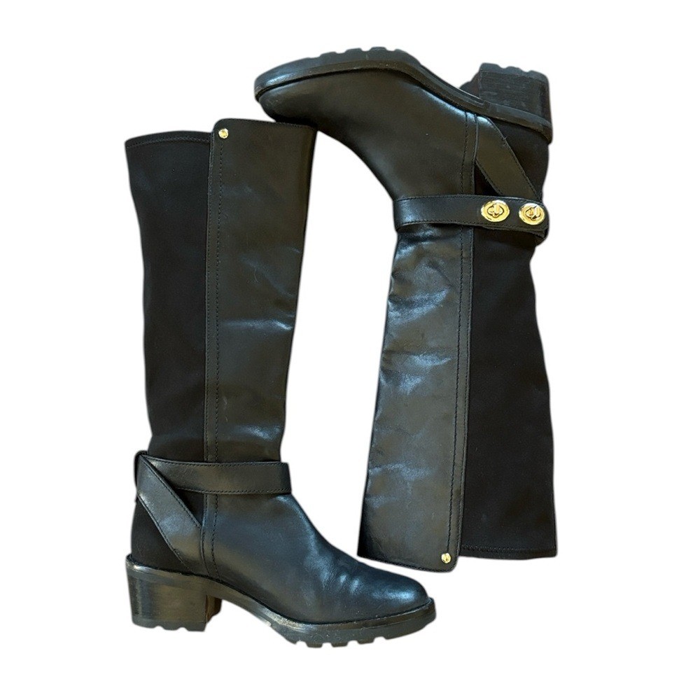 Coach Pearla Black Leather Knee Boot Stretch Calf Size 5.5 B (Normal Fit)