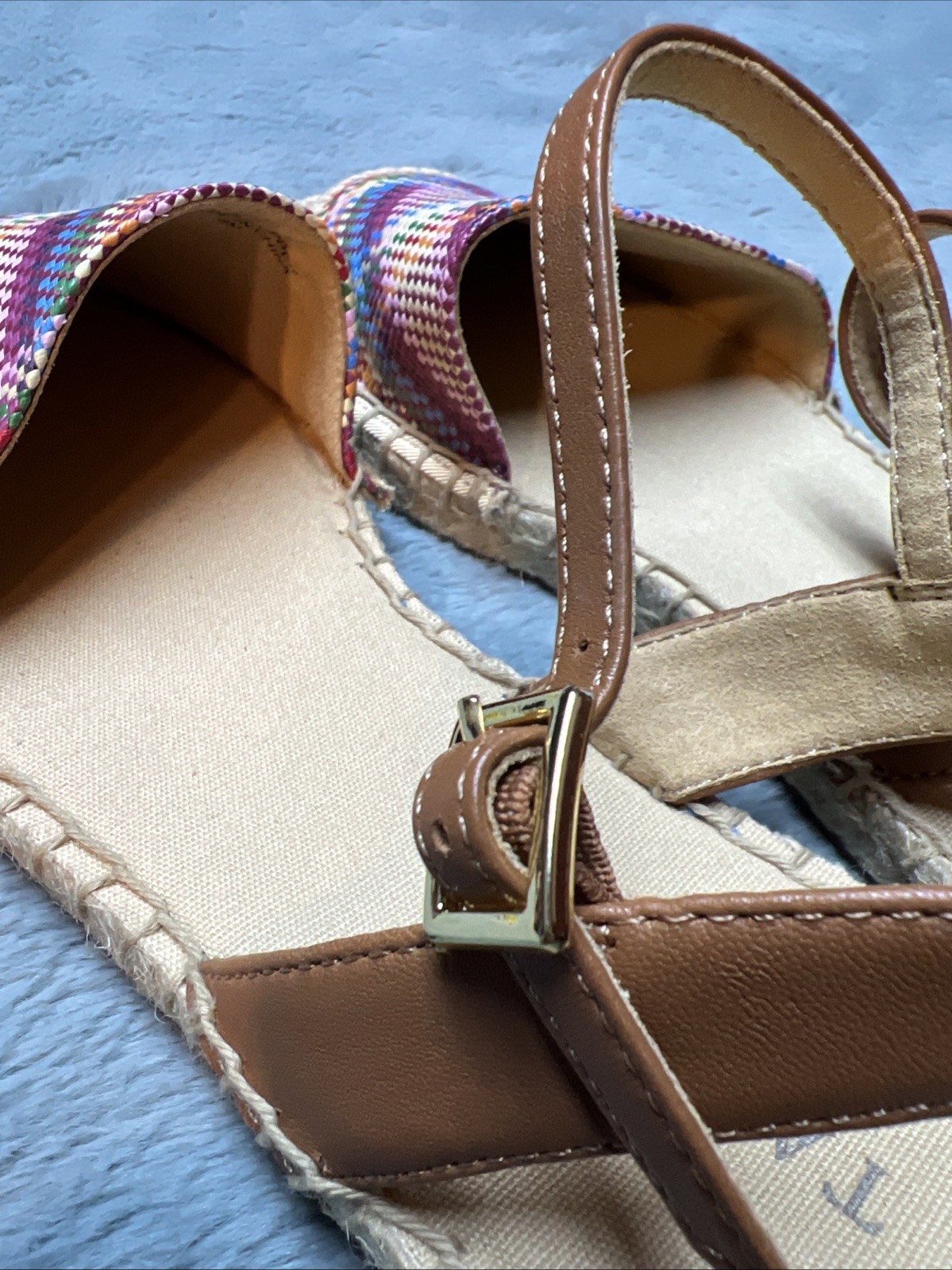 TALBOTS Espadrilles IZZY D’ORSAY Closed Toe Ankle Strap Woven Madras Flats S 8