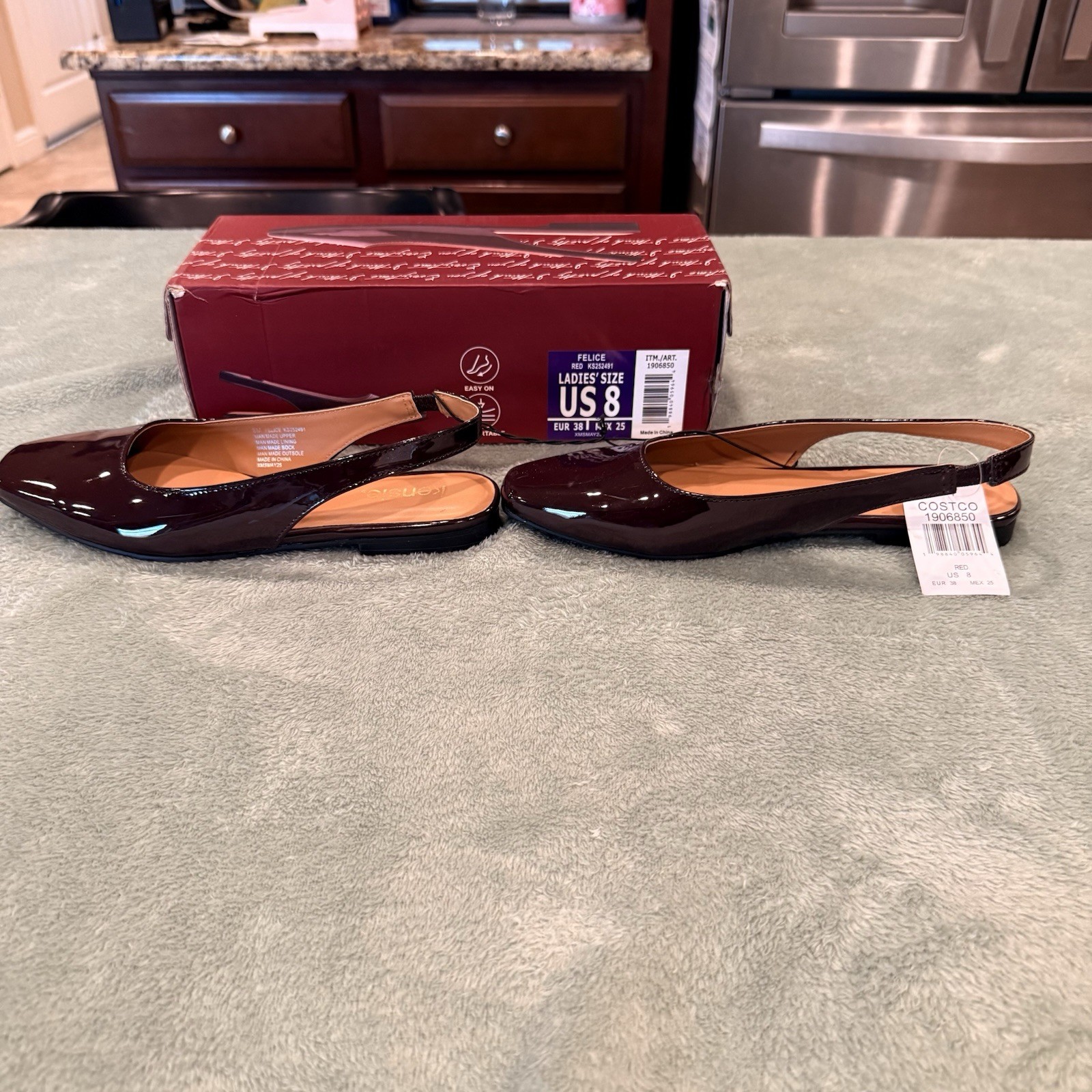 Kensie Felice Patent Slingback Flats Burgundy Red Women’s Size 8 NWT