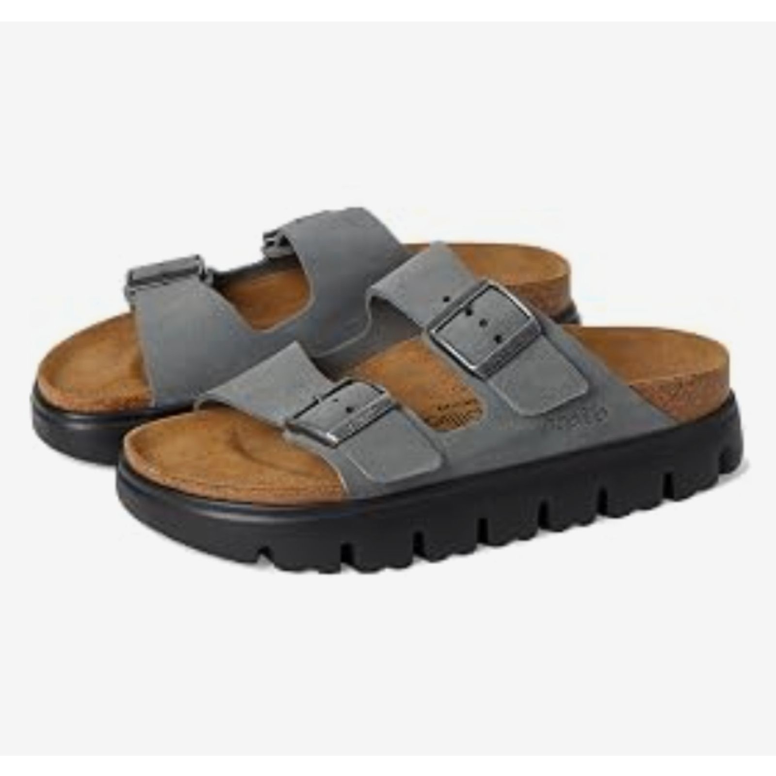 Birkenstock Papillio Arizona Chunky Suede Sandal Flex Basalt Gray Womens Size 38