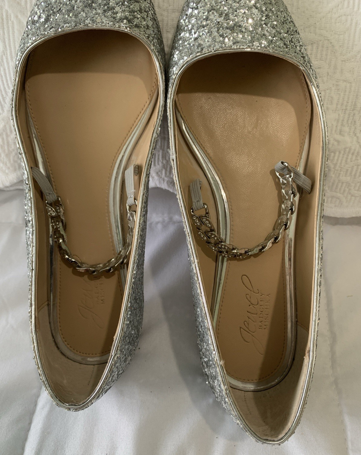 Jewel Badgley Michka Shoes Womens 8.5 Silver Glitter Jaclyn Pointed Toe Wedding