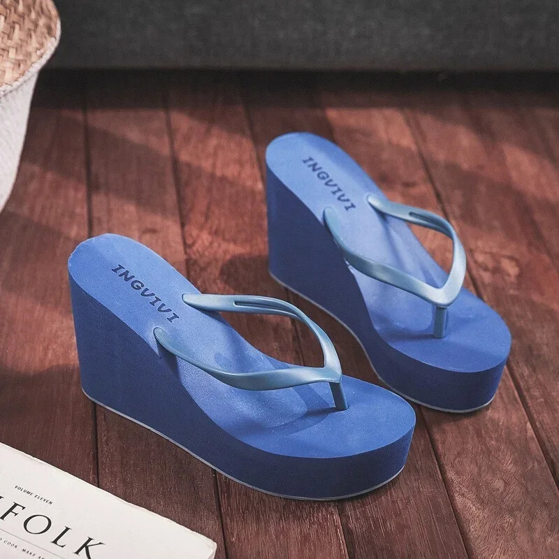Womens Wedges Flip Flops Summer High Heels Sandals Platform Slippers Solid Shoes