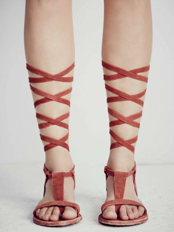 Free People Dahlia Suede Lace Up Gladiator Sandals Womens Size 39 Rust Wrap