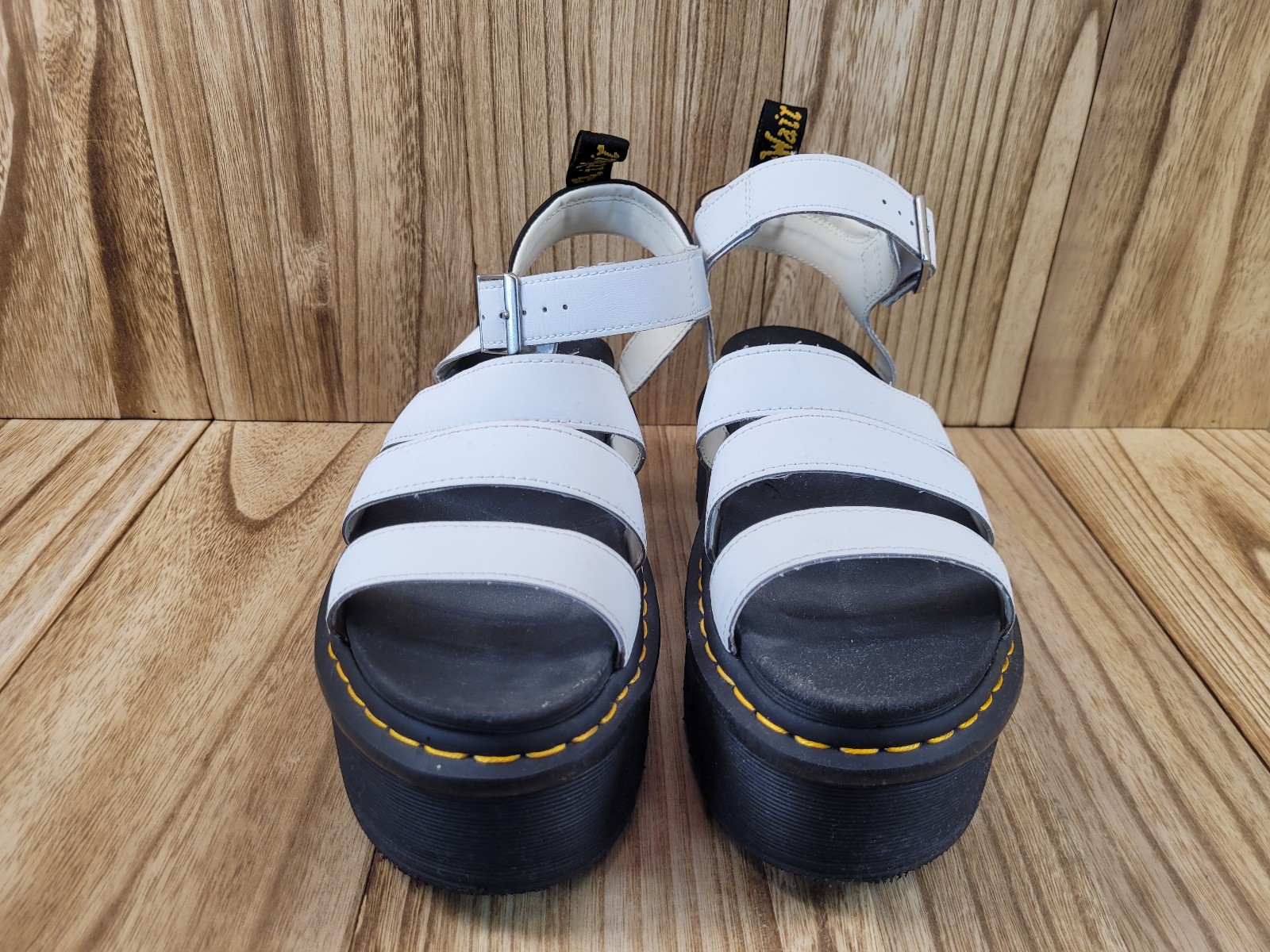 Doc Dr Martens Blaire Quad Platform White Leather Sandals Straps Womens Size 9