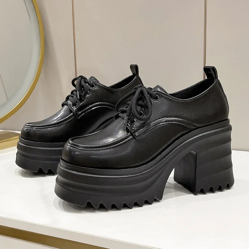 Women’s Gothic Platform Loafers Chunky High Heel Leather Lolita Shoes