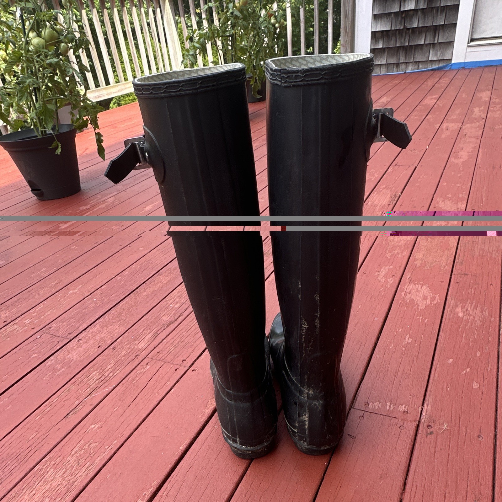 Hunter Black Knee High Rain Boots Pull-On Rubber Buckle Round Toe