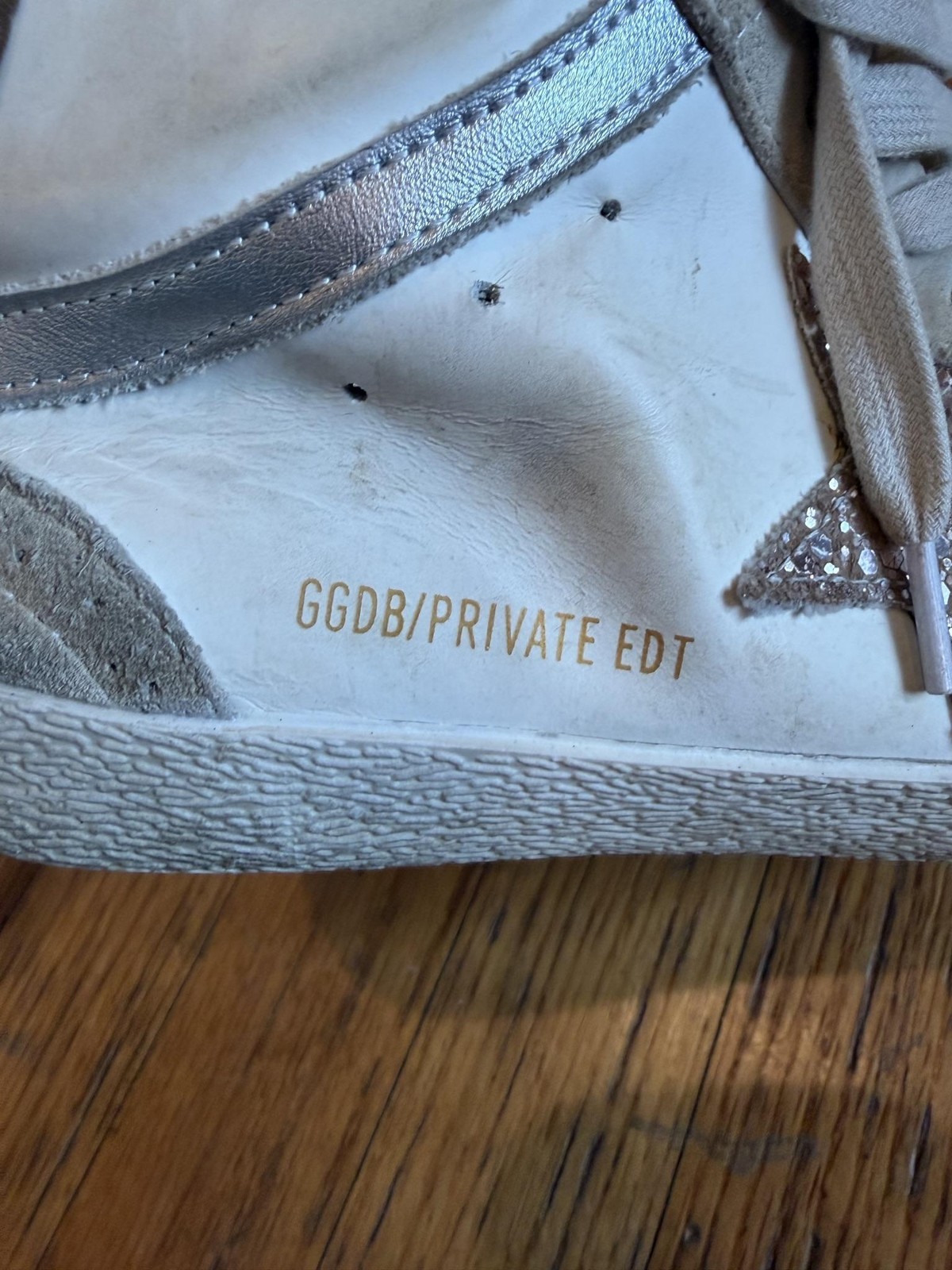 Golden Goose GGDB Private EDT Shoes Womens Size 9 Beige Glitter Sneakers Italy