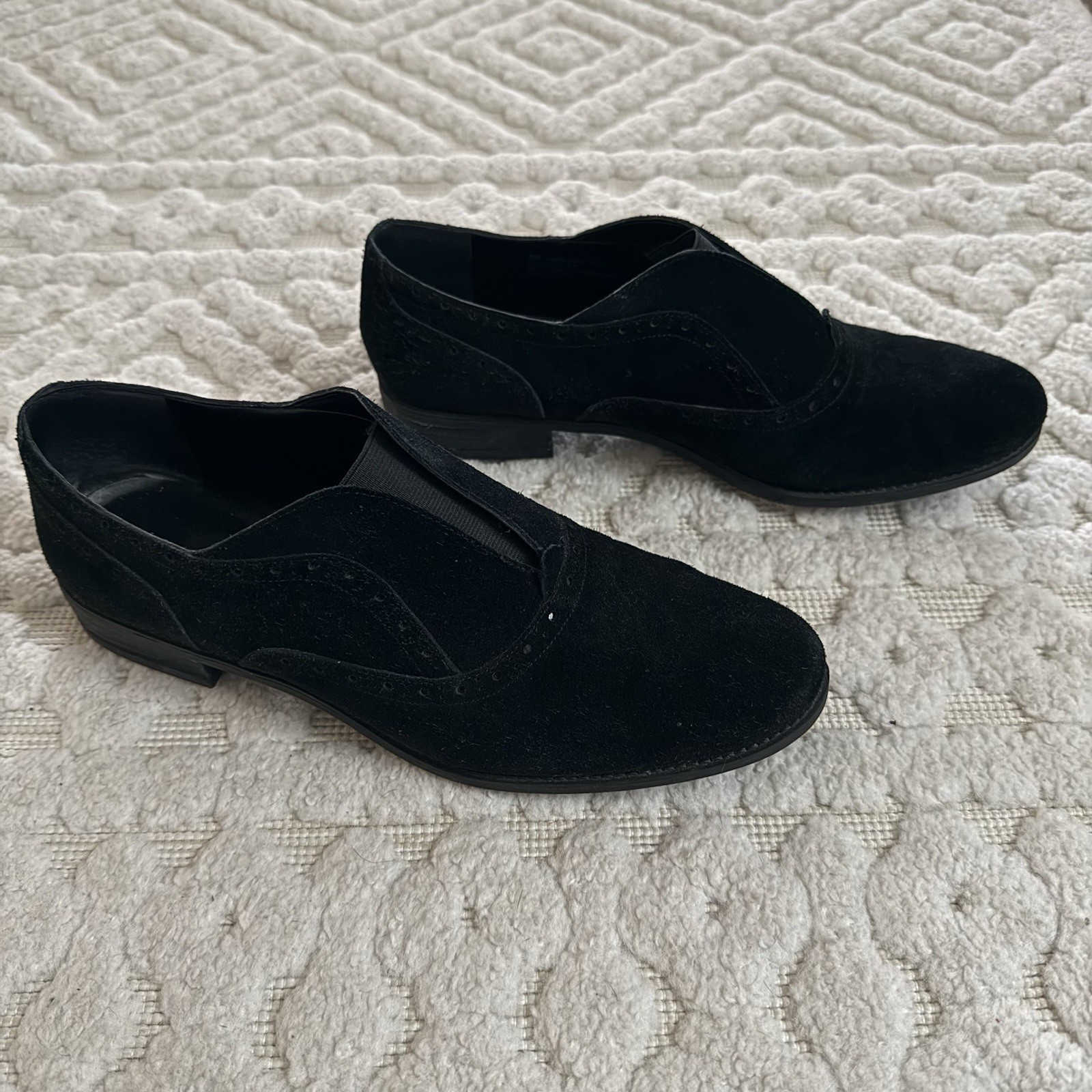 Franco Sarto Jaden Black Calf Hair Loafers Slip On Oxford Flats Size 9 Preppy