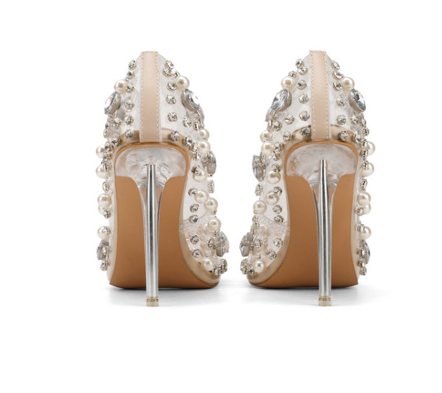 Handmade Beaded Rhinestone Pumps Womens Pointed Toe Crystal Stiletto Heels 2026