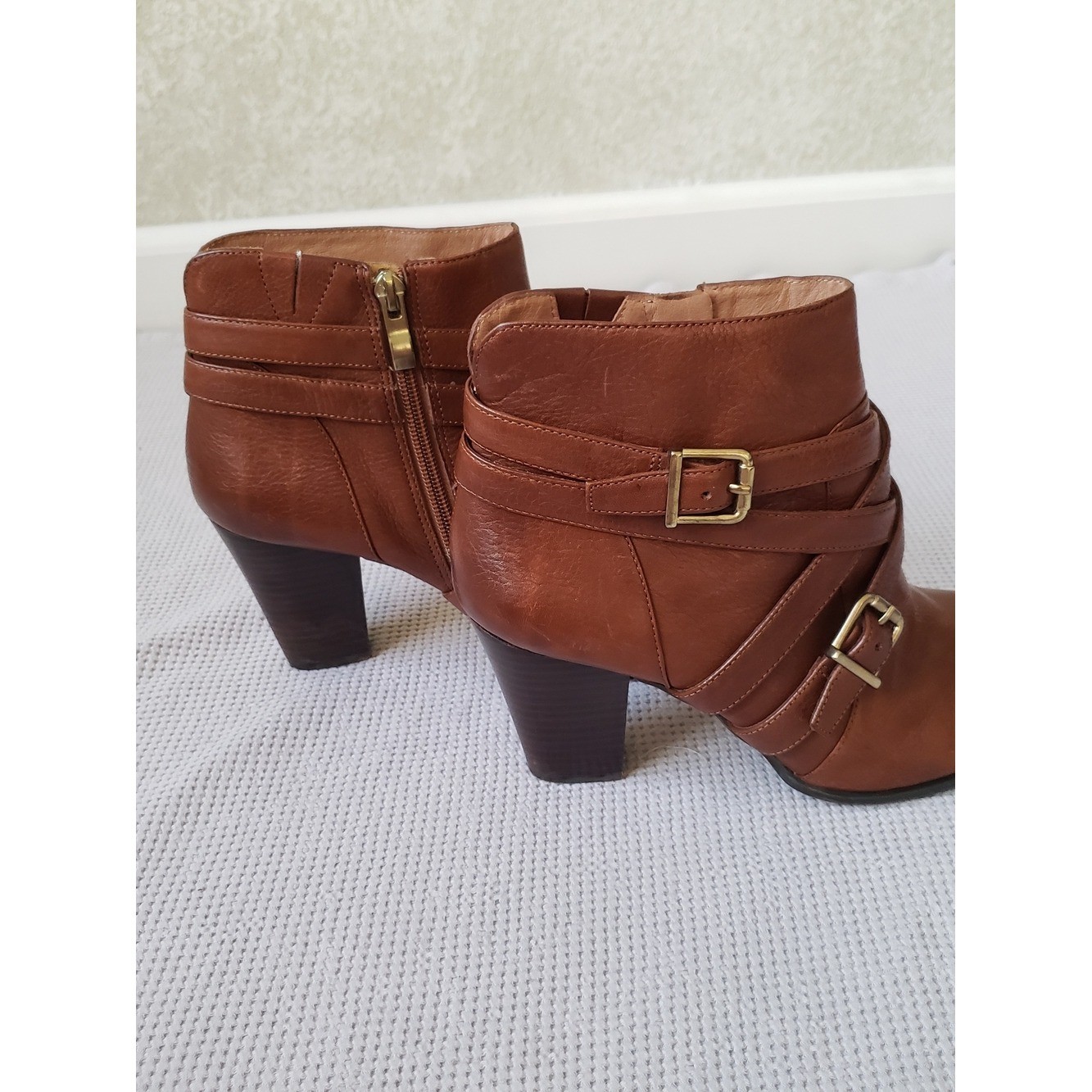 Nurture by Lamaze Cognac Brown Leather Ankle Booties with Buckle Straps