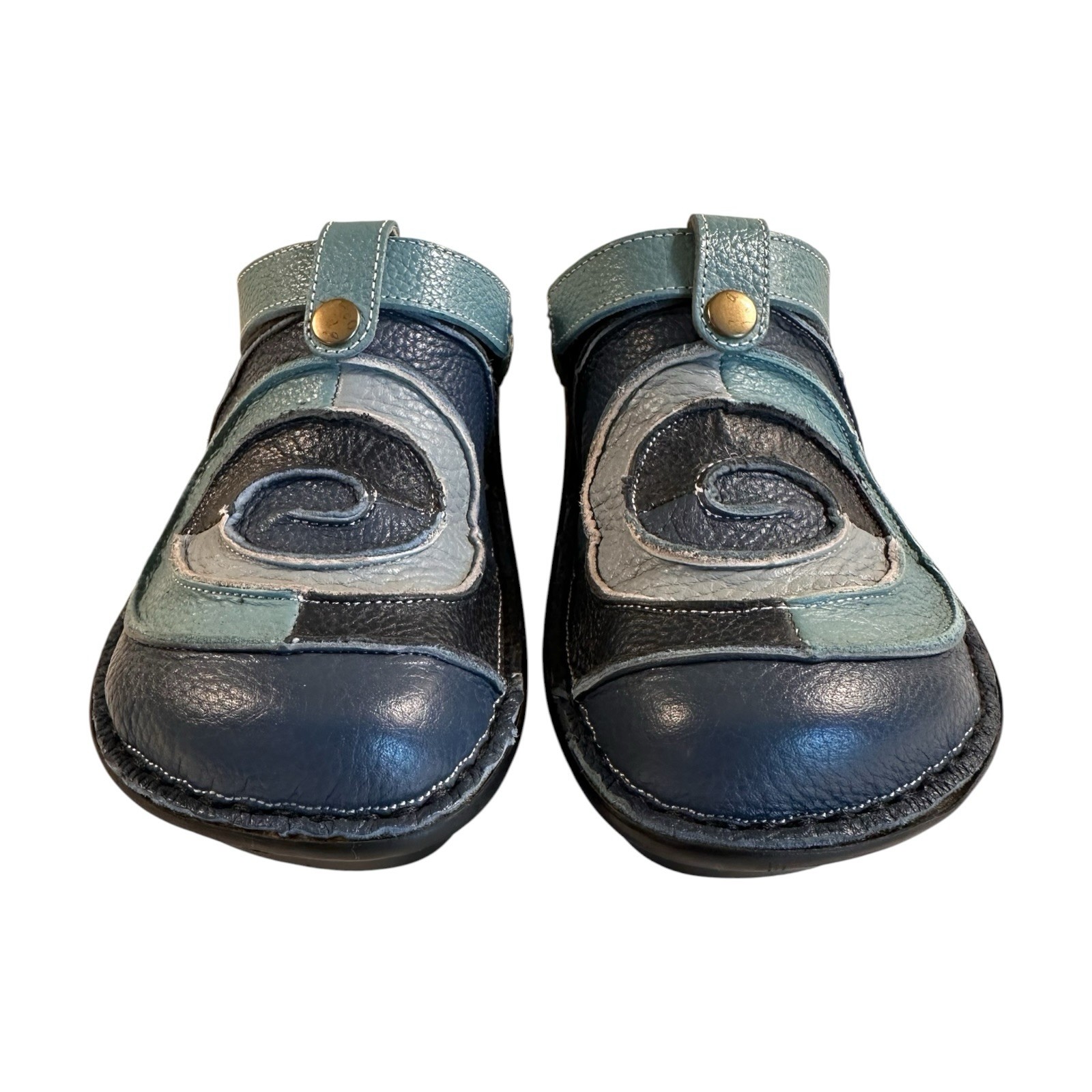 Spring Step Lollipop Leather Patchwork Clogs Mules Womens 7.5 Blue Boho Comfort