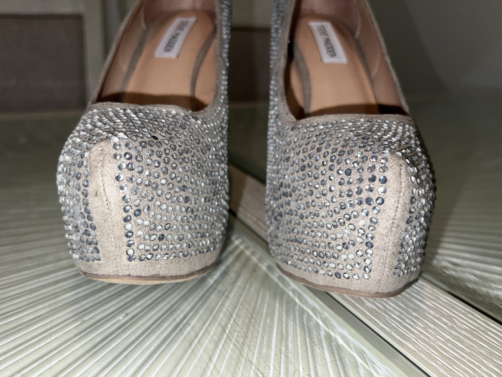 Steve Madden Women’s Silver Rhinestone Round Toe Stiletto Pump Slip-On 9
