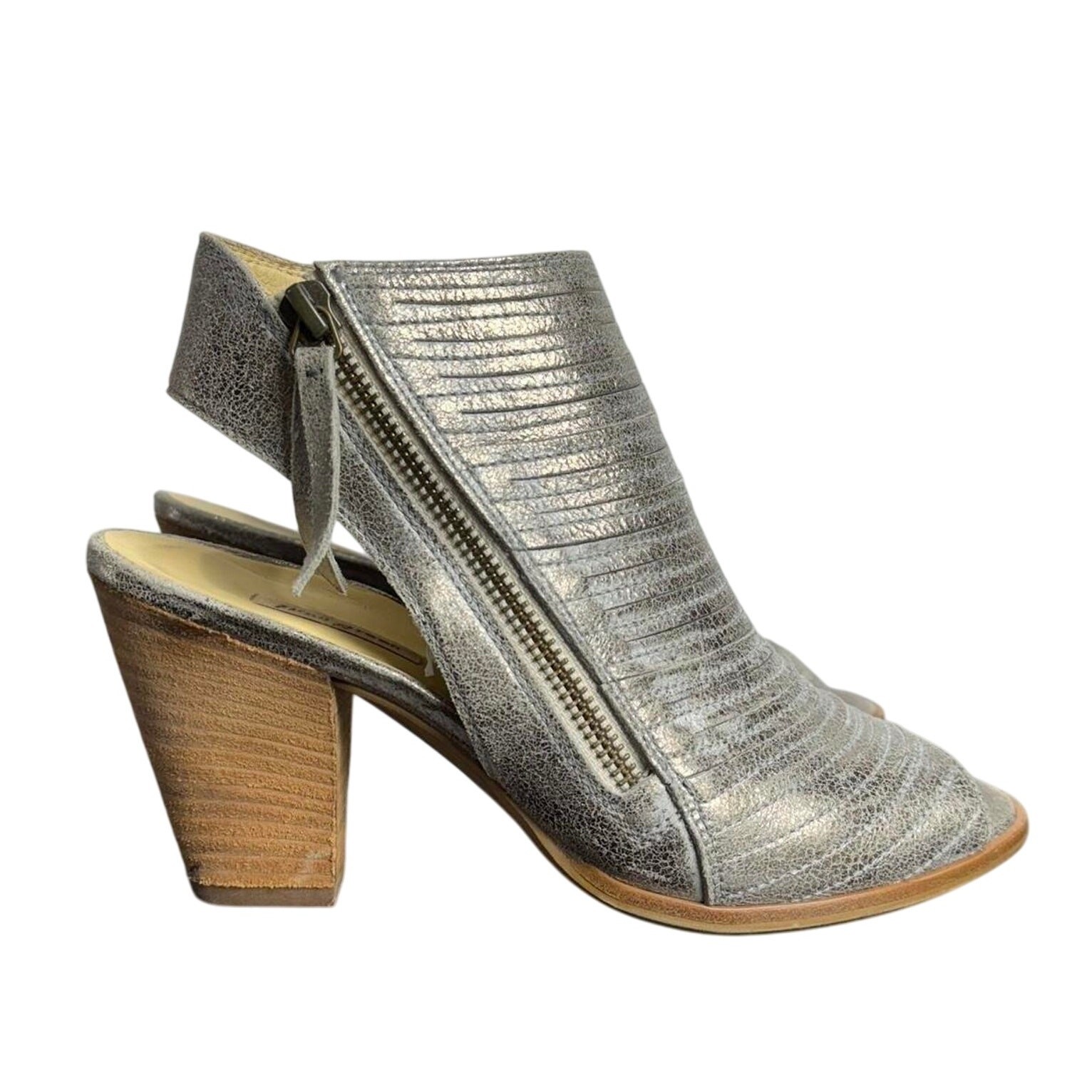 Women’s Paul Green Cayenne Goldish-Silver Leather Peep Toe Heels