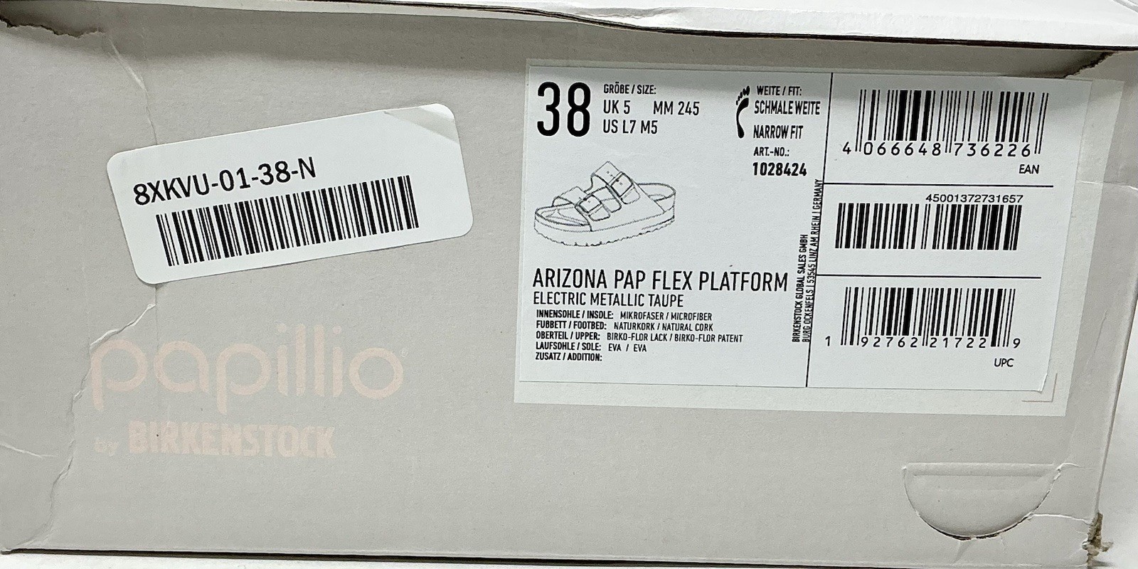 Birkenstock Papillio Arizona Platform Flex Women Sandals Metallic Taupe EU 38